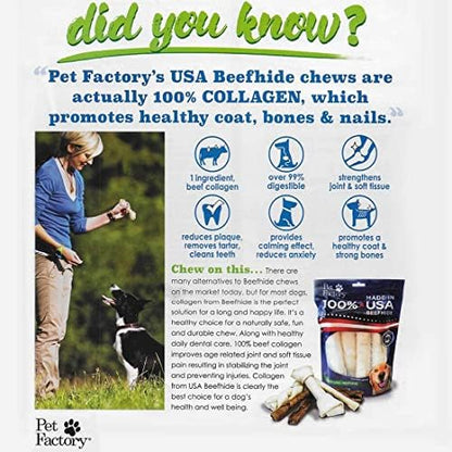 Pet Factory 100% USA Made Beefhide 8in Rolls Dog Dental Chews - Thick Rawhide Dental Chews for Dogs, Promotes Healthy Teeth & Gums, 99% Digestible - 8 Ounce (Pack of 1)