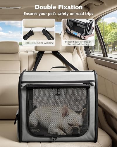 Dog Car Carrier Light Weight 24×17.7×20.5in, Foldable Dog Carrier, Gray