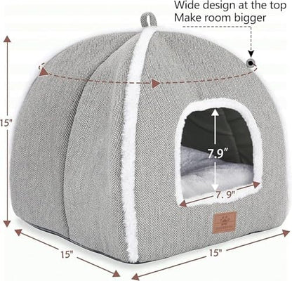 Cat Bed for Indoor Cats - Cat Cave Bed Cat House Cat Tent with Removable Washable Cushioned Pillow, Soft and Self Warming Kitten beds, for Small and Medium Cat Beds & Furniture