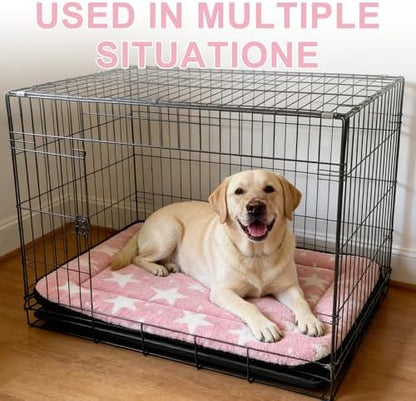 Dog Bed Mat – Soft & Comfortable Dog Kennel Pad for Crate – Durable Crate Bed & Mat for Dogs & Cats – Ideal for Crate, Kennel, and Home Use (Big&Little Stars Pink, L(35"*23"*1.5"))