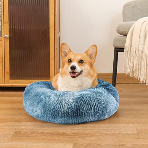 NOYAL Donut Dog Bed for Small Medium Pets, Plush Calming Faux Fur