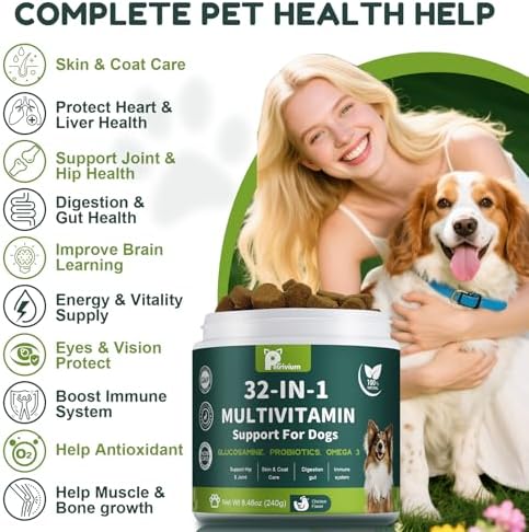 Dog Multivitamin Chewable with Glucosamine & MSM, Omegas 3 & 6, Probiotics, Dog Vitamins and Supplements for Hip & Joint Health, Skin & Coat, Immune Boost & Overall Health 120 Soft Chews