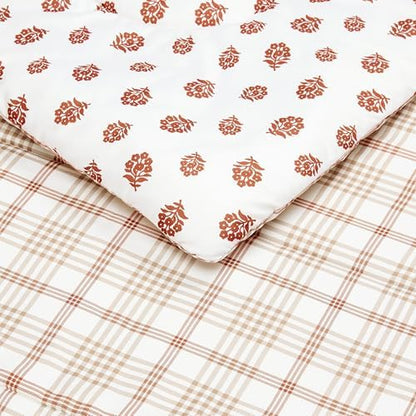 Amazon Basics Lightweight Microfiber Comforter Set, 3-Piece, Full/Queen, Off White Floral
