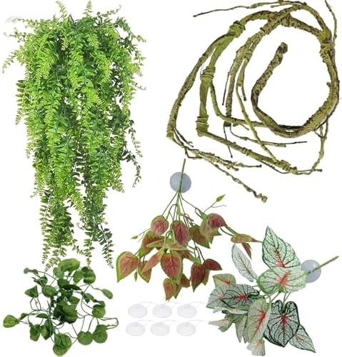 Reptile Plants for Bearded Dragon Tank Accessories, Terrarium Plant Artificial Decor for Snake Cage, Fake Plant for Leopard Gecko Habitat, Lizard Chameleon Ball Pythons (Group BP)
