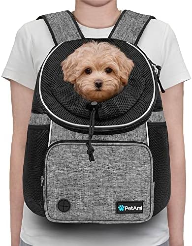 PetAmi Dog Front Carrier Backpack, Adjustable Dog Pet Cat Chest Carrier Backpack, Ventilated Dog Carrier for Hiking Camping Travel, Small Medium Puppy Large Cat Carrying Bag, Max 15 lbs, Gray