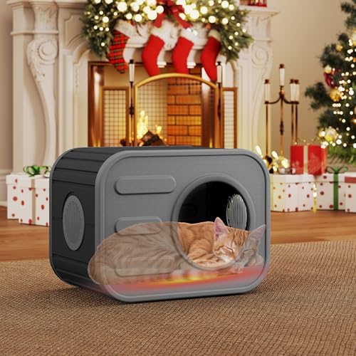 NUNU LAB Cat Litter Box Enclosure,Plastic Cat House Outdoor, Cats House for Indoor, Weatherproof Cat House, Camera Shaped Design, with Escape Door, for Small to Medium Cats (Grey)