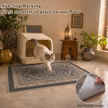 Bienbee Cat Litter Mat, 2PCS 33"x22" Machine Washable Litters Box Mats Non-Slip &Waterproof Cat Litters Trapping Mats Easy to Clean Mat for Litter Box Less Waste Protects Floors Bronze-Gold L