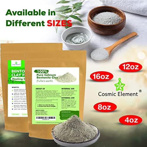 Cosmic Element 100% Pure Calcium Bentonite Clay Powder - Bentonite Clay Food Grade, Vegan, Healing Clay | Skin Care Detox - Deep Pore Cleansing Face & Body Mask for Soft, Smooth, Refreshed Skin | 4 oz