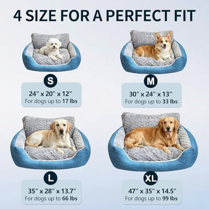 Dog Beds Large Sized Dog,35"x28"x13.7" Dual-Sided Bolster Pet Sofa, Machine Washable All Season Bed with Soft Plush & Linen Cushion, Non-Slip Bottom for Dogs Up to 66 lbs
