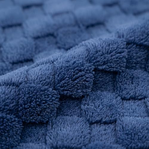 Americanflat 50x60 Jacquard Fleece Throw Blanket - Soft and Breathable Throw Blanket for Couch, Bed, Chair - Fleece Blankets Perfect for Home, Bedroom, or Outdoor Use - Checkered Design in Dark Blue