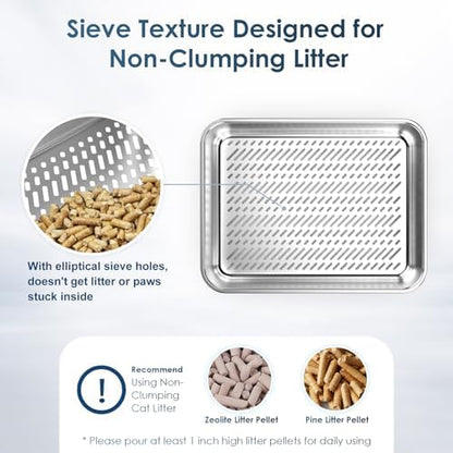 2PK Stainless Steel Litter Box with Lid, High Sided Sifting Litter Boxes for Pine Pellets, 17.3"x13.4"x10.5" Enclosed Metal Litter Box for Small Cats & Multi‑Cat Homes, Anti-Leakage, Easy Cleaning