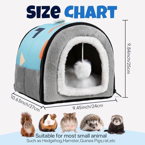 Pet Soft Guinea Pig Hideout, Washable Guinea Pig Bed Cozy Small Animals House Cave Accessories for Rabbits Hamster Rats Chinchilla (Blue&Grey)