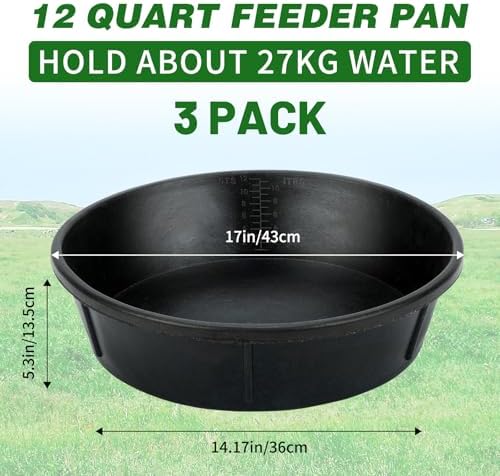 3Pcs Heavy Duty Rubber Feed Pan, 12Q/3Gal Horse Feed Bucket