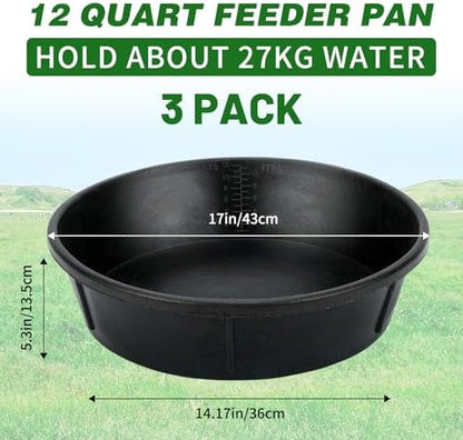 3Pcs Heavy Duty Rubber Feed Pan, 12Q/3Gal Horse Feed Bucket