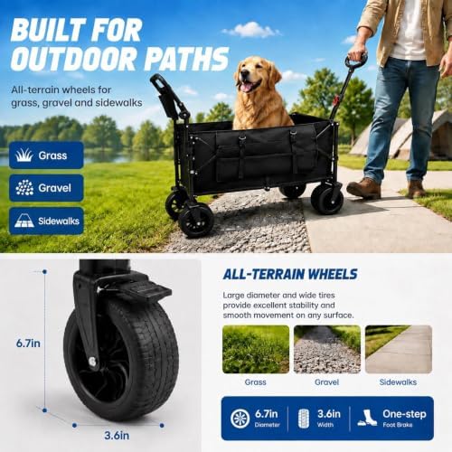 Foldable Dog Wagon for Medium & Large Dogs with Drop-Down Tailgate