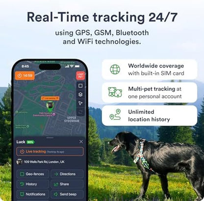 Petloc8 Dog GPS Tracker for Dogs, 4G LTE Real Time Tracking & Geo-Fence Alert, Waterproof-Long-Life Battery Pet Tracking Device for Small Medium Large Dogs, Collar-Compatible(Subscription Required)