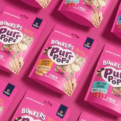Bonkers Purrpops Freeze-Dried Chicken Flavored Lollipop Treats for Cats, 15 Pack