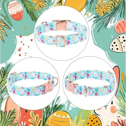 Easter Dog Collar, Cute Blue Bunny Easter Collar for Boy Girl Dogs, Adjustable Heavy Duty Spring Holiday Dog Collars for Small Medium Large Dogs with Metal Buckle S