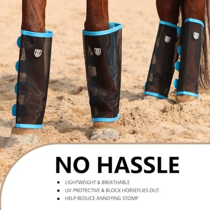 Harrison Howard Loose-Fitting Horse Fly Leggings Breathable, Tear-Resistant Fine Mesh Leg Guards Stay-on Comfortable Fly Boots (Set of 4)