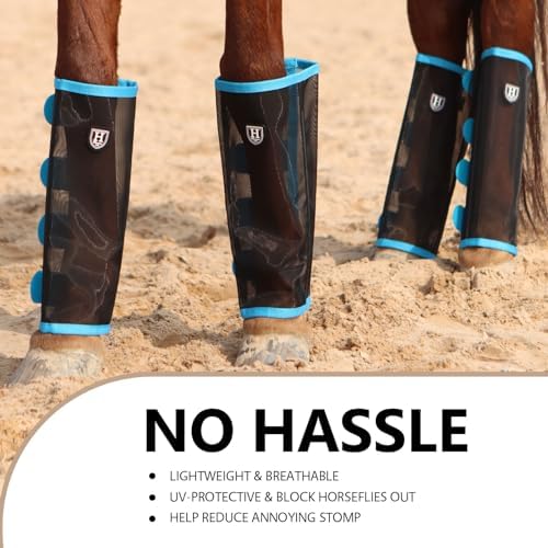 Harrison Howard Loose-Fitting Horse Fly Leggings Breathable, Tear-Resistant Fine Mesh Leg Guards Stay-on Comfortable Fly Boots (Set of 4)