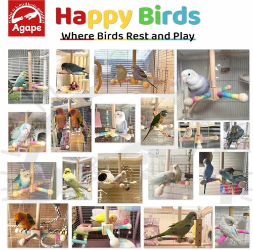 Agape 360° Rotating Bird Perch Stand, Wooden Parrot Exercise Toy