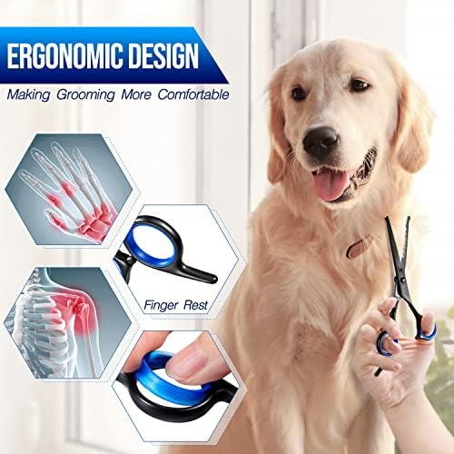Gimars Dog Grooming Scissors Kit Professional 4CR with Safety Round Tip, 5 in 1 Heavy Duty Titanium Coated Thinning & Curved & Straight Shears