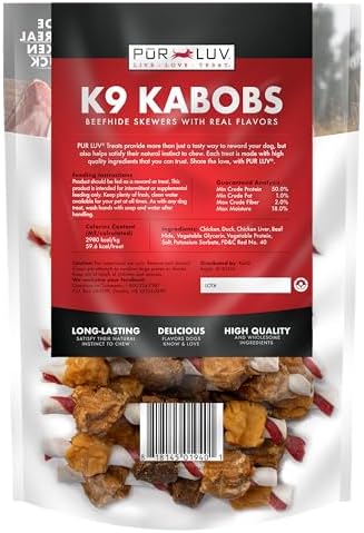 Pur Luv Dog Treats, K9 Kabobs Made with Real Chicken and Duck, 12 Ounces, Dog Snacks, Healthy, Easily Digestible, Long-Lasting, High Protein Treat, Satisfies Urge to Chew