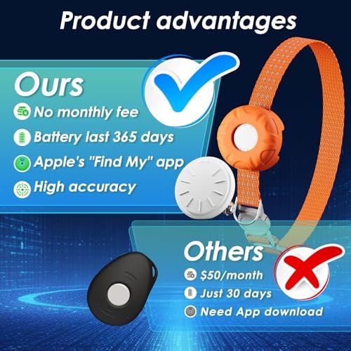 Cat Tracker, MINI GPS Tracker, Compatible with Apple Find My App(Only iOS), Waterproof Cat Trackers Collar with Bell and Safety Elastic Buckle, No Monthly Fee Pet Tracker,Orange