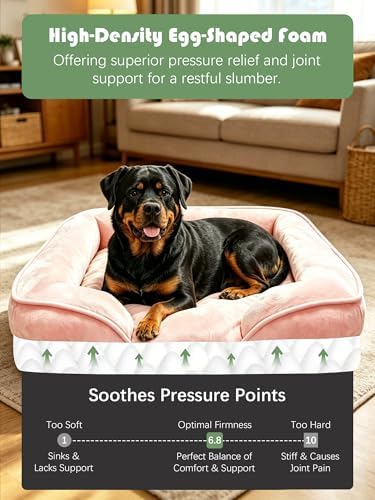 Spotted Play Orthopedic Dog Bed with Sides - Sofa Beds for Extra Large Dogs, Supportive Foam Pet Couch Bed with Washable Removable Cover, Waterproof Lining and Non-Slip Bottom, Pink - XL