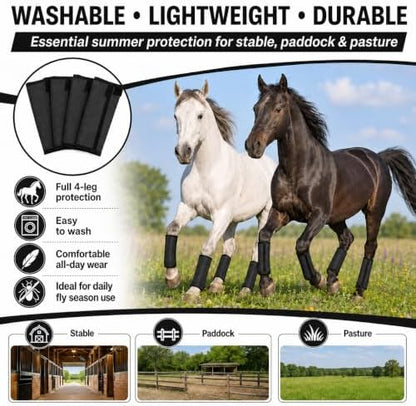 Fly Boots for Horses Set of 4 - Breathable Mesh Equine Leg Protection,Anti-Sag Stay-On Horse Fly Boots,Reduces Stomping & Fatigue,UV-Block, Adjustable Fit for Medium to Large Horses