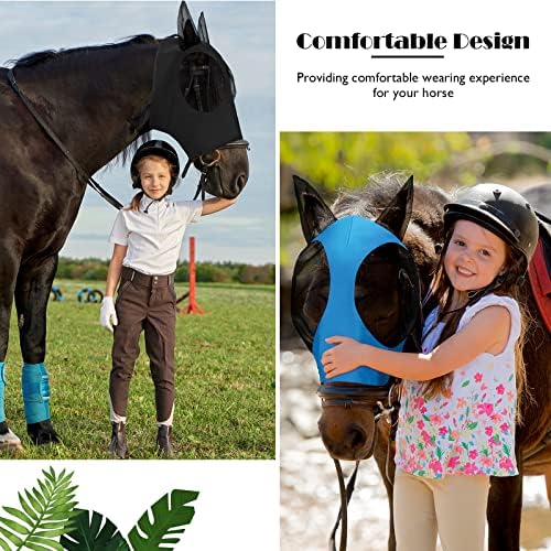 Weewooday 2 Pcs Horse Fly Mask with Ears, Soft Stretchy Horses Face Masks for Flies, Breathable Mesh Eye Cover, UV Protection Horse Masks for Pasture, Barn, Turnout(L,Blue, Black)