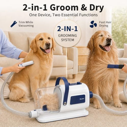 Buenkee Dog Grooming Vacuum & Blow Dryer Kit, Pet Clipper, 15000Pa Suction