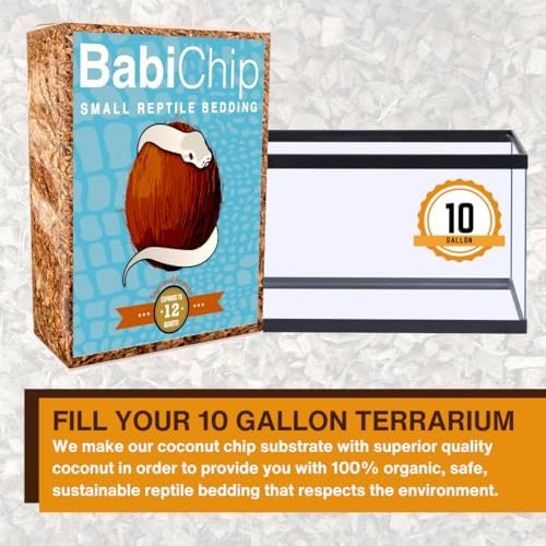 BabiChip Coconut Chip Substrate for Reptiles 12 Quart Loose Small Sized Coco Husk Chip Bedding for Ball Pythons, Other Snakes, Tortoises, Geckos, Frogs, or Lizard Terrarium Tanks