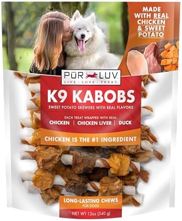 Pur Luv Dog Treats, K9 Kabobs Made with Real Chicken, Duck, and Sweet Potato, 12 Ounces, Dog Snacks, Healthy, Easily Digestible, Long-Lasting, High Protein Treat, Satisfies Urge to Chew