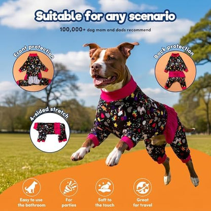 LovinPet Large Breed Dog Pajamas, Unicorn and Rainbow Black Print, 2XL