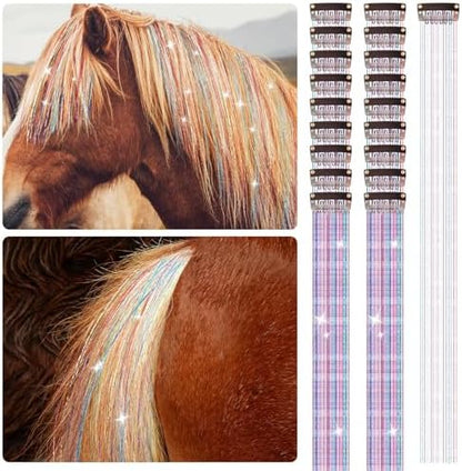 Juexica 18Pcs Horse Bling Accessories Clip in Hair Extension, Multicolor