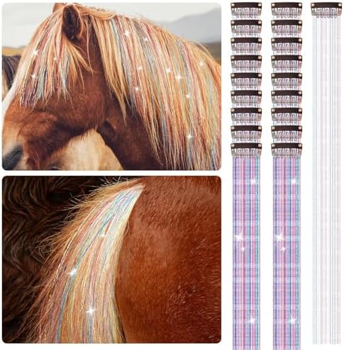 Juexica 18Pcs Horse Bling Accessories Clip in Hair Extension, Multicolor