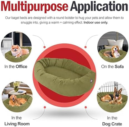 Majestic Pet 52 Inch Suede Calming Dog Bed Washable – Cozy Soft Round Dog Bed w/Spine Support for Dogs to Rest Head - Fluffy Donut Dog Bed 52x35x11 (Inch) - Round Pet Bed X- Large – Sage (2025)