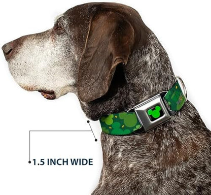 Buckle-Down Seatbelt Buckle Dog Collar - St. Patrick's Day Mickey Collage Greens - 1" Wide - Fits 11-17" Neck - Medium
