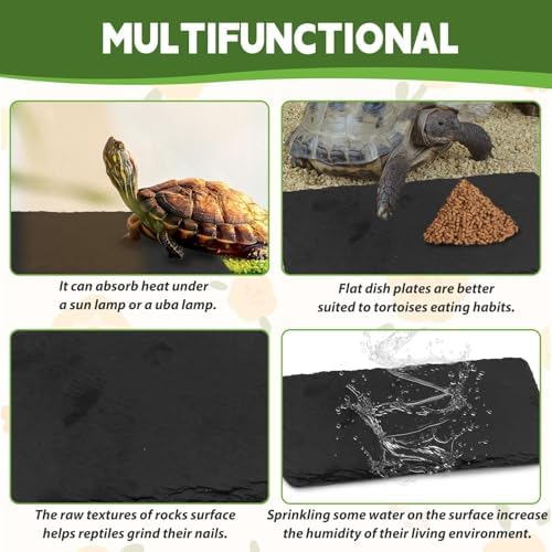 kathson 2 PCS Reptile Basking Platform (15.7 x 11.8 inches), Natural Rock Plate Turtle Food Bowl Feeding Dish Resting Terrace Habitat Decor for Tortoise Turtle Lizard Bearded Dragon Crested Gecko