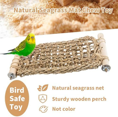 FlidRunest Conure Ladder Perch for Cage, Bird Seagrass Ladder Bridge Exercise Stands, Natural Hand-Woven Parrot Net Climbing Chewing Hammock, Cage Accessories
