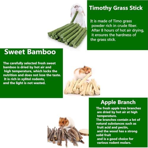 600g Guinea Pig and Rabbit Chew Toys - Sweet Bamboo and Timothy Apple Sticks for Healthy Teeth and Relaxation - Natural and Safe Guinea Pig Chew Toys