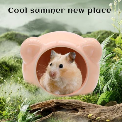 Ceramic Hamster House, Cute Animal Shaped Hamster Cave, Summer Cool Small Animal Hideout Habitat Decor for Dwarf Hamsters (Orange)