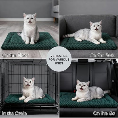 Dog Bed Mat - Dog Crate Pad - Reversible Mat for Pet Comfort - Soft Bed Crate Pads for All Seasons - Durable, Machine Washable Mat for Crates, Travel, and Home (Dark Green, 18" L*14" W*1.5" Th)