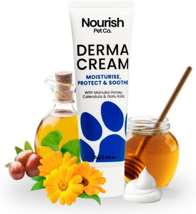 Nourish Pet Co. Derma Cream - Dog Skin Irritation Treatment, Hot Spot and Itch Relief for Dogs, Fast-Acting Moisturizing Formula, Soothes Dry Skin, Fragrance Free, 75g