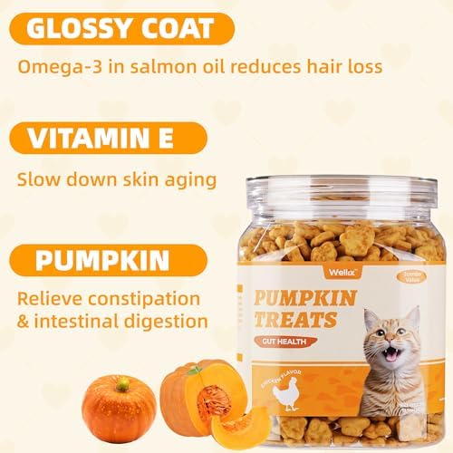 Wellix 13.05 oz Healthy Cat Treats Pumpkin Flavor for Sensitive Stomachs