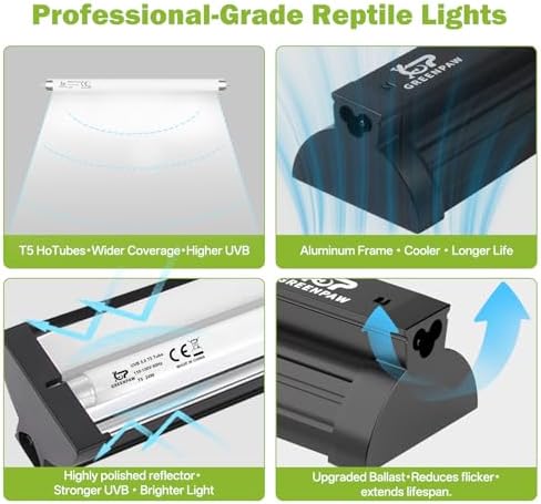 T5 5.0 UVB Reptile Light Fixture Combo Kit 8W 12'', with UV Sensor Card