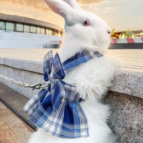 Rabbit Harness and Leash for Walking Escape Proof - Cute Skirt Mesh Breathable Bunny Vest Harness Outdoor Camping Hiking Training - Also Suit for Ferret Kittn Puppy Small Animals (X-Small,Blue)
