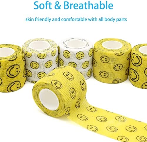 Self Adhesive Bandage Wrap Animal Cohesive Bandage Self Adherent Wrap First Aid Tape for Dogs Cats Horses Birds & Wrist Healing Ankle Sprain (2 Inch Smile 6 Rolls)