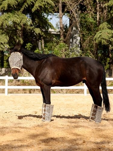 Tackmore Horse Fly Mask Without Ears, Breathable Structured Mesh for Horses, Soft Fleece Edging, UV Protection, Printed Turnout Mask for Pasture-Dark Green Print L